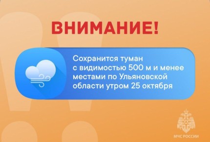 ВНИМАНИЕ. Сохранится туман с видимостью 500 м и менее местами по Ульяновской области утром 25 октября