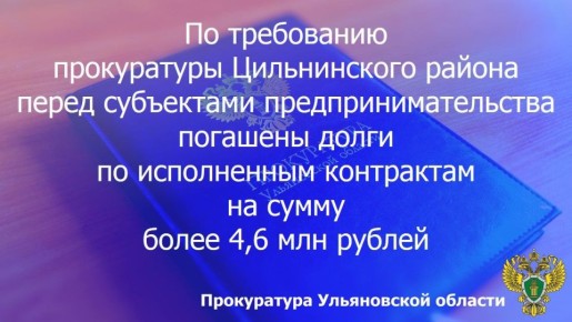 Прокуратура Цильнинского района Ульяновской области провела проверку исполнения законодательства в части своевременной оплаты заказчиками обязательств по государственным контрактам