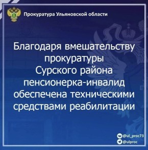 Прокуратура Сурского района Ульяновской области провела проверку по обращению пожилой местной жительницы с ограниченными возможностями