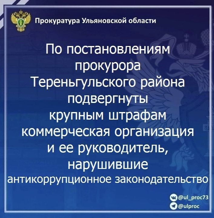 По результатам рассмотрения возбужденных прокурором Тереньгульского района Ульяновской области двух дел об административном правонарушении по ст. 19.29 КоАП РФ (привлечение к трудовой деятельности бывшего государственного...