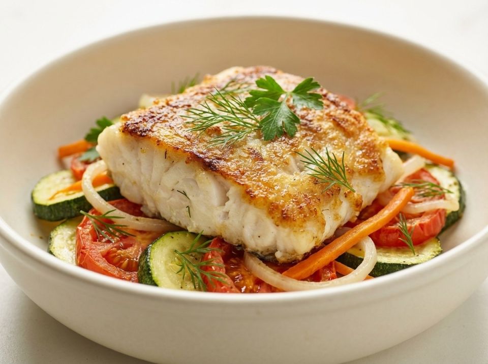 Треска на овощной подушке: быстро и вкусно всего за 25 минут