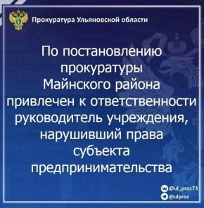 По результатам рассмотрения возбужденного прокурором Майнского района Ульяновской области дела об административном правонарушении по ч. 8 ст. 7.30.2 КоАП РФ (нарушение срока либо порядка оплаты отдельных этапов исполнения...