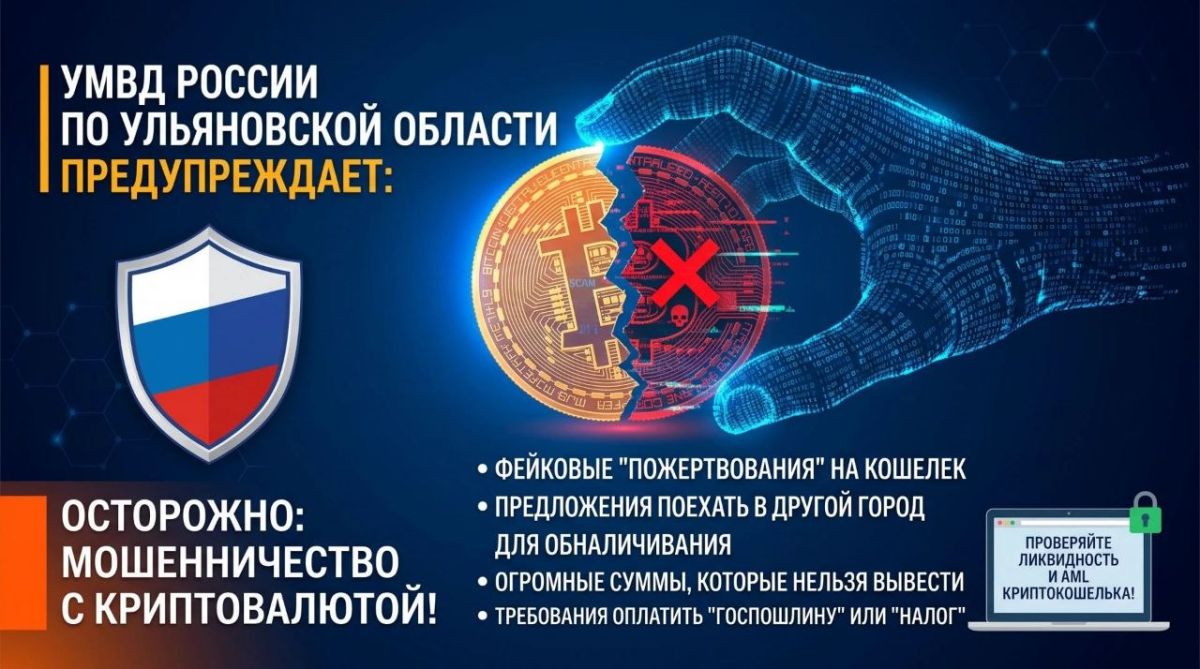 Полиция Ульяновской области предупреждает о мошенничестве с фальшивой криптовалютой